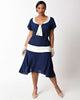 Unique Vintage 1920s Navy Blue & Ivory Wilshire Flapper Day Dress - thumbnail