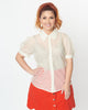 Smak Parlour Sheer Metallic Ivory Gingham Puff Sleeve Blouse - thumbnail