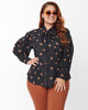 Unique Vintage Plus Size 1950s Black & Pumpkin Print Gwen Blouse - thumbnail