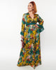 Unique Vintage Yellow & Teal Floral Print Maxi Dress - thumbnail