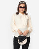 Unique Vintage Ivory Blouson Sleeve Bow Neck Top - thumbnail