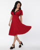 Unique Vintage Burgundy & Black Bat Brooch Swing Dress - thumbnail