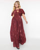 Smak Parlour Burgundy & Velvet Spiderweb Cape Maxi Dress - thumbnail