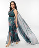 Unique Vintage Green Psychedelic Woman Print Cape Maxi Dress - thumbnail