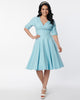 Unique Vintage Light Blue Pin Dot Delores Swing Dress - thumbnail