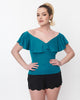 Unique Vintage Teal Ruffle Frenchie Knit Top - thumbnail