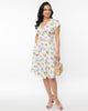 Unique Vintage White Butterfly Flutter Sleeve Swing Dress - thumbnail