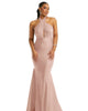 Criss Cross Halter Open-Back Stretch Satin Mermaid Dress - thumbnail