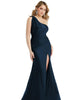 Cascading Bow One-Shoulder Stretch Satin Mermaid Dress with Slight Train - thumbnail