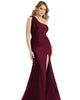 Cascading Bow One-Shoulder Stretch Satin Mermaid Dress with Slight Train - thumbnail