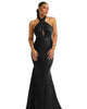 Criss Cross Halter Open-Back Stretch Satin Mermaid Dress - thumbnail