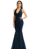Plunge Neckline Cutout Low Back Stretch Satin Mermaid Dress - thumbnail