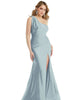 Cascading Bow One-Shoulder Stretch Satin Mermaid Dress with Slight Train - thumbnail