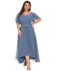 Boat Neck A-Line Midi Dress with Asymmetrical Hems - thumbnail