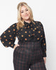 Unique Vintage Plus Size 1950s Black & Pumpkin Print Gwen Blouse - thumbnail