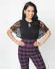 Unique Vintage Black Flocked Spiderweb Mesh Cecilia Blouse - thumbnail