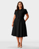 Puff Sleeve Crepe Belted A-Line Dress - thumbnail