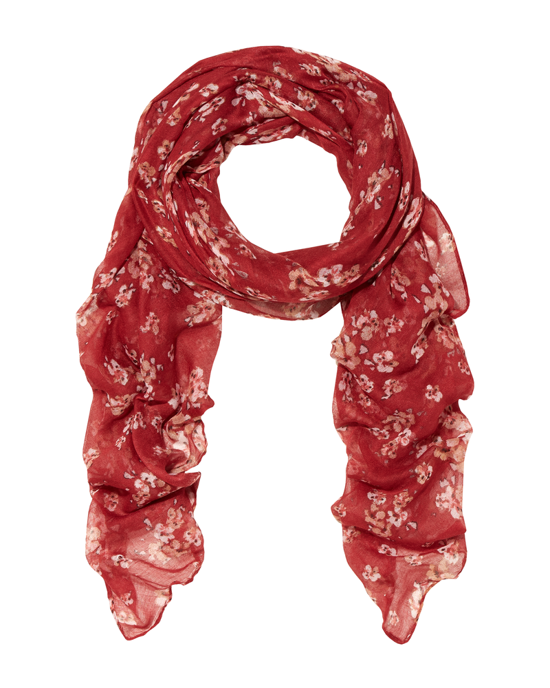 Teri Printed Floral Scarf | Red / Ivory