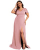 Ruffles Sleeve A-Line Front Slit Bridesmaid Dress - thumbnail
