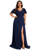 Ruffles Sleeve A-Line Front Slit Bridesmaid Dress - thumbnail