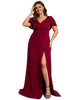 Ruffles Sleeve A-Line Front Slit Bridesmaid Dress - thumbnail