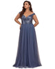 Sequin Off the Shoulder Maxi Tulle Evening Dress - thumbnail