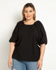 Puff Sleeve Textured Rayon Top - thumbnail
