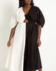 Two-Tone Linen Dress With Tie Front - thumbnail