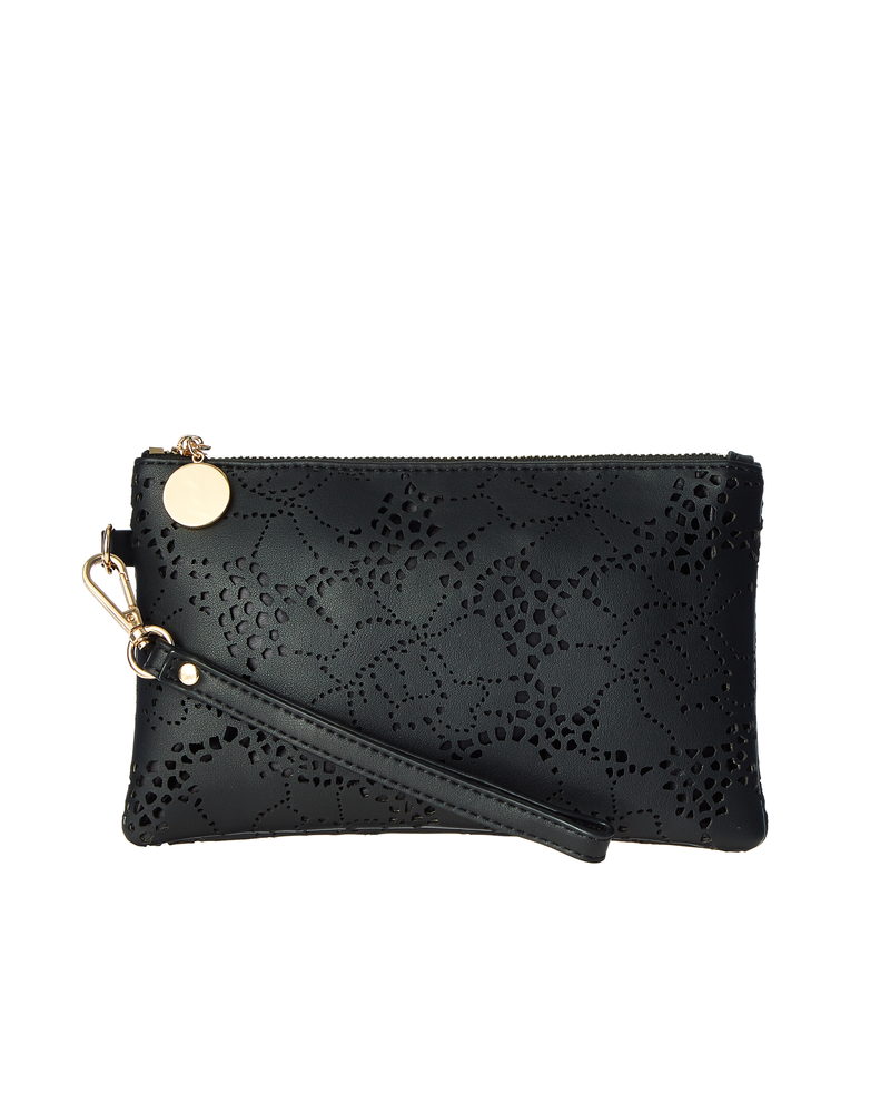 Monica Perforated Wristlet | Black
