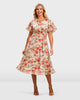 Ruffle Rose Print Georgette Pleat Waist Dress - thumbnail