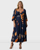 Leaf Print Crepe Banded Empire Dress - thumbnail
