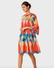 Scallop Embroidery Ikat Print Cotton Voile Shift Dress - thumbnail