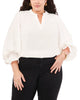 SPLIT NECK LONG SLEEVE BLOUSE WITH SMOCKED CUFF - thumbnail