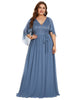 Deep V Neck Lace Bodice Long Flowy Evening Dress - thumbnail
