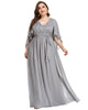Deep V Neck Lace Bodice Long Flowy Evening Dress - thumbnail