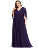 Deep V Neck Lace Bodice Long Flowy Evening Dress - thumbnail