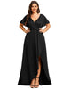 Glitter High-Low Front Side Slit Ruffled V-Neck Evening Dress - thumbnail