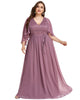 Deep V Neck Lace Bodice Long Flowy Evening Dress - thumbnail