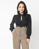 Unique Vintage Black Keyhole Button Waist Blouse - thumbnail