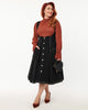 Unique Vintage Black Denim Button Suspender Swing Skirt - thumbnail