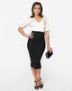 Unique Vintage Ivory & Black Button Front Wiggle Dress - thumbnail