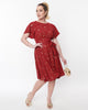 Unique Vintage Deep Red & Gold Star Swing Dress - thumbnail