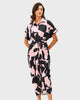 Abstract Print Crepe Pleated Sheath Shirtdress - thumbnail