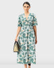 Smocked Empire Waist Leaf Print Cotton Poplin Dress - thumbnail