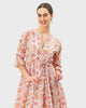 Lattice Trim Floral Print Cotton Sash-Tie Dress - thumbnail