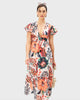 Lattice Trim Floral Print Cotton Voile Banded Empire Dress - thumbnail