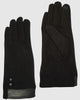 Gloves-Suede Leatherette Insulated Two Buttons Gloves Black - thumbnail