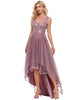 Sleeveless V-back Tulle High-Low Sequin Appliques Evening Dresses - thumbnail