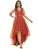 Sleeveless V-back Tulle High-Low Sequin Appliques Evening Dresses - thumbnail