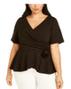Adrianna Papell Women's Plus Faux Wrap Rosette Wrap Top Black Size 12 Petite - thumbnail